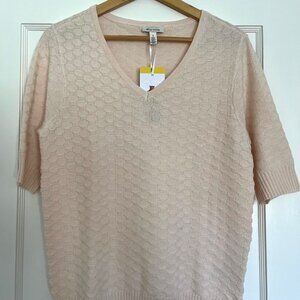 NWT Ella Moss Fine Knit V-neck Sweater in Pale Pink | Size Small